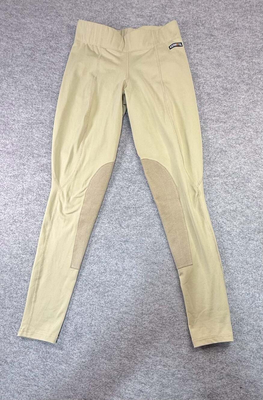 Kerrits Flow Rise Knee Patch Performance Riding Tights in Tan, Size XS
